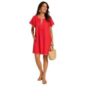 Magaschoni Finley Flutter Sleeve Linen Dress NWT Poppy Pink